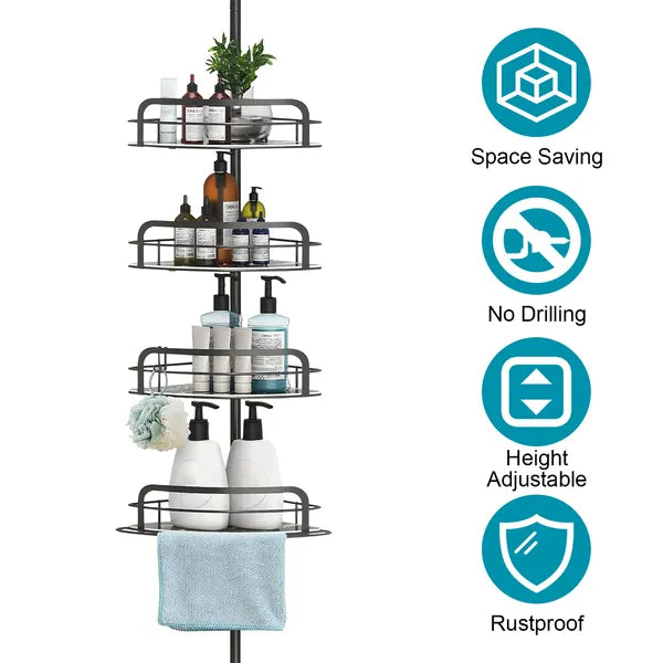 Rustproof Bathroom Shower Storage Rack, Wall Mounted Shower Caddy Organizer with Hooks, No Drilling for Bathroom Toiletries Storage