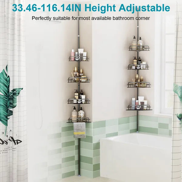 Rustproof Bathroom Shower Storage Rack, Wall Mounted Shower Caddy Organizer with Hooks, No Drilling for Bathroom Toiletries Storage
