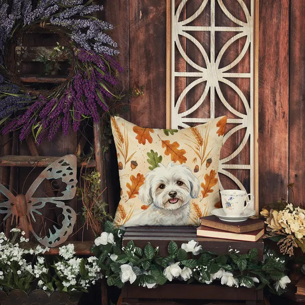 Aeelleea Coton de Tulear Fall Throw Pillow 14x14 in, Autumn Dog Decor Cushion for Couch Bed Patio