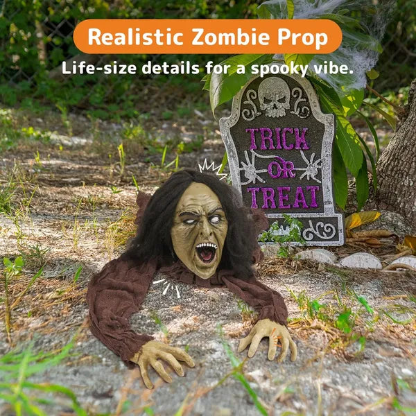 AEELLEEA Halloween Groundbreaker Zombie Prop 55" Unfolded, Realistic Crawling Zombie for Yard Lawn Haunted House Decoration