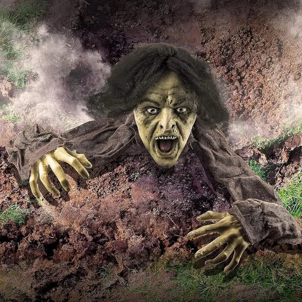 AEELLEEA Halloween Groundbreaker Zombie Prop 55" Unfolded, Realistic Crawling Zombie for Yard Lawn Haunted House Decoration