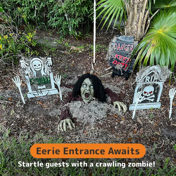 AEELLEEA Halloween Groundbreaker Zombie Prop 55" Unfolded, Realistic Crawling Zombie for Yard Lawn Haunted House Decoration