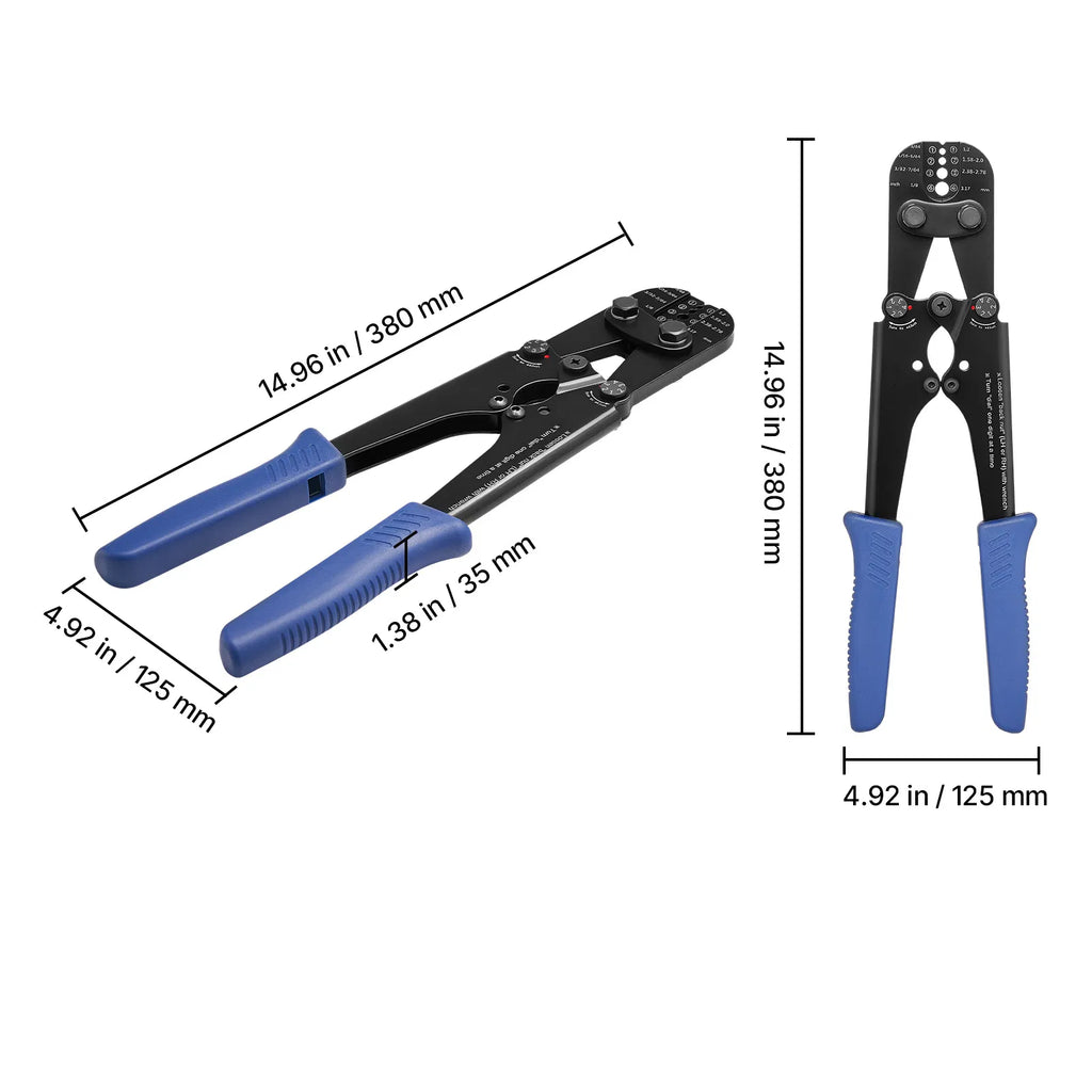 Steel Wire Rope Hand Crimping Tool, 3/64" - 1/8", Metric & Imperial Markings, Adjustable Force, Aluminum & Copper Sleeves, Blue