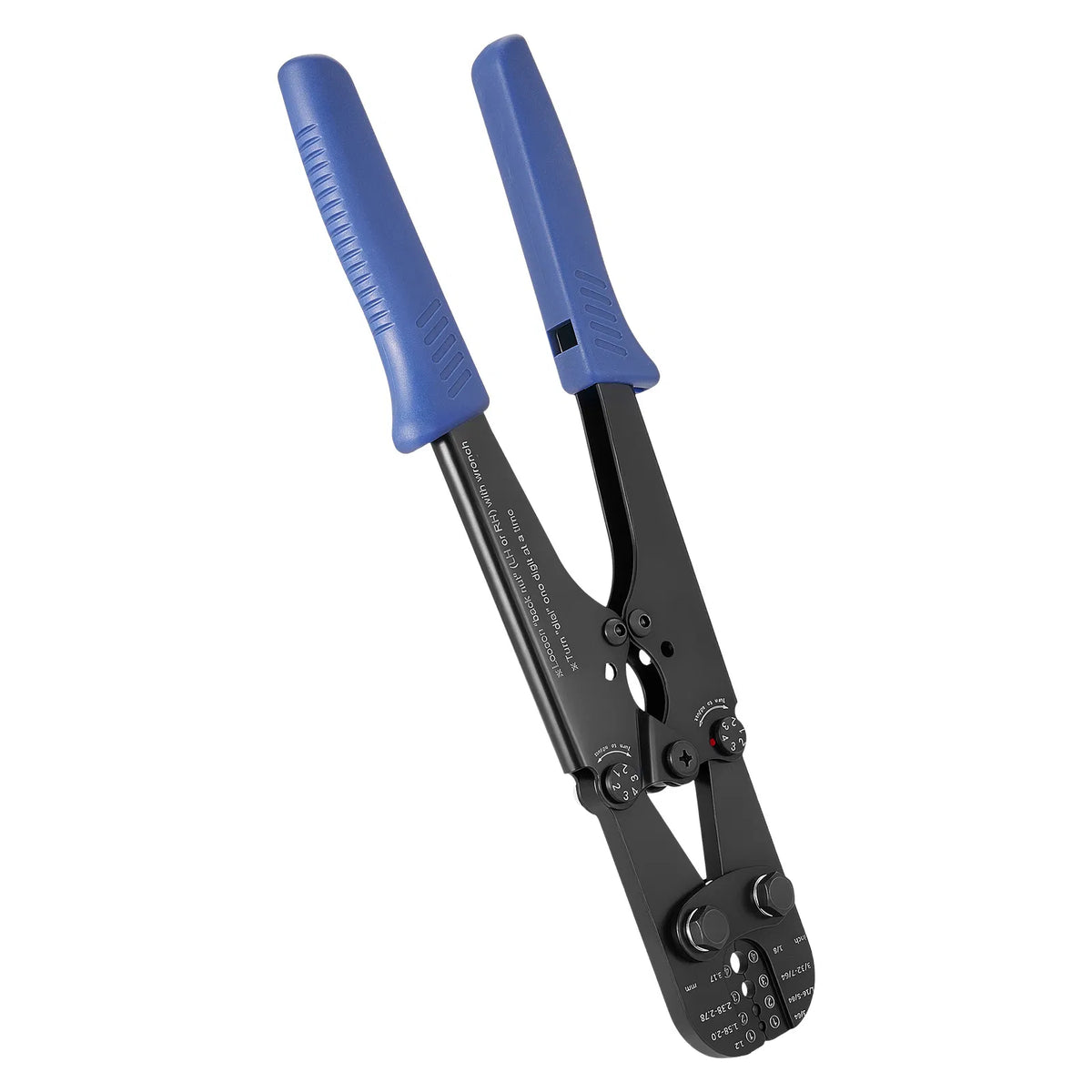 Steel Wire Rope Hand Crimping Tool, 3/64" - 1/8", Metric & Imperial Markings, Adjustable Force, Aluminum & Copper Sleeves, Blue