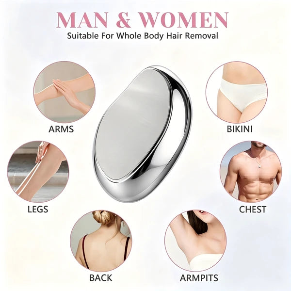 Reusable Crystal Hair Eraser for Women & Men, Manual Glass Hair Remover for Arms, Legs, Chest & Body, Silver