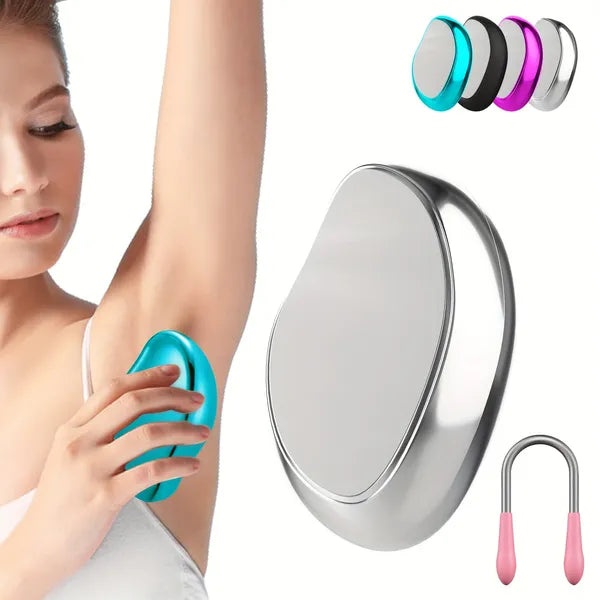 Reusable Crystal Hair Eraser for Women & Men, Manual Glass Hair Remover for Arms, Legs, Chest & Body, Silver