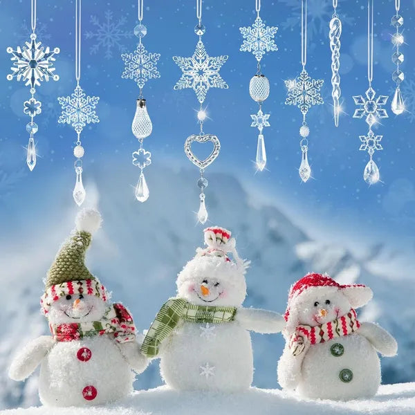 21-Piece Clear Acrylic Christmas Tree Ornaments, Snowflake & Crystal Drop Hanging Decorations for Holiday Trees, Windows & Gifts