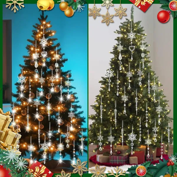 21-Piece Clear Acrylic Christmas Tree Ornaments, Snowflake & Crystal Drop Hanging Decorations for Holiday Trees, Windows & Gifts
