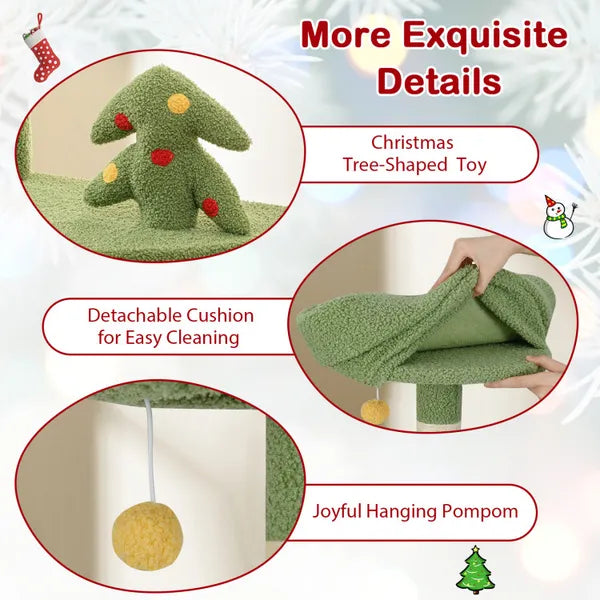 Aeelleea 52 Inch Christmas Cat Tree, Multi-Level Tower with Gift Box Condo, Sisal Scratching Posts, Hammock Perches for Indoor Cats, Green Red