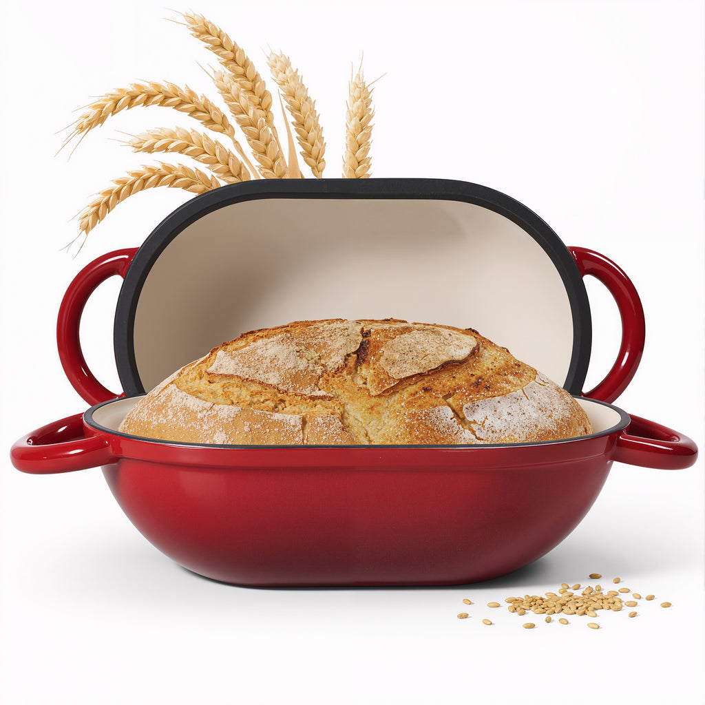 5 Quart Enamel Coated Cast Iron Bread Baker Dutch Oven with Lid, Dual Handles,  Available in 3 Colors