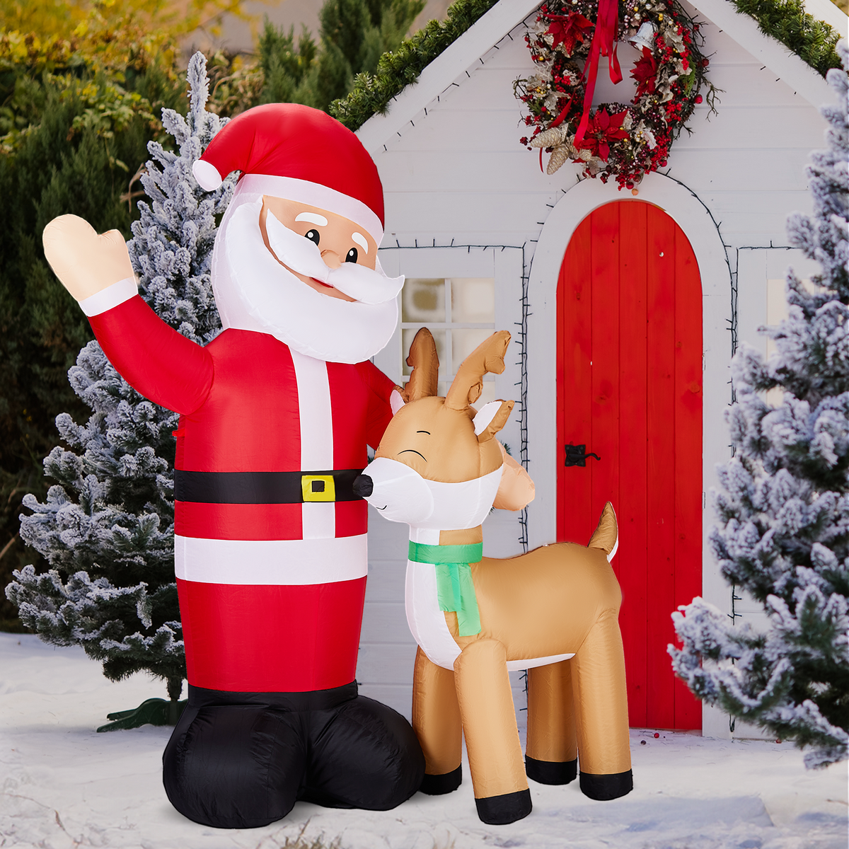 AEELLEEA-Christmas Inflatable Santa & Reindeer Decoration with Built-in LED Lights, Large 74.8 FT Tall