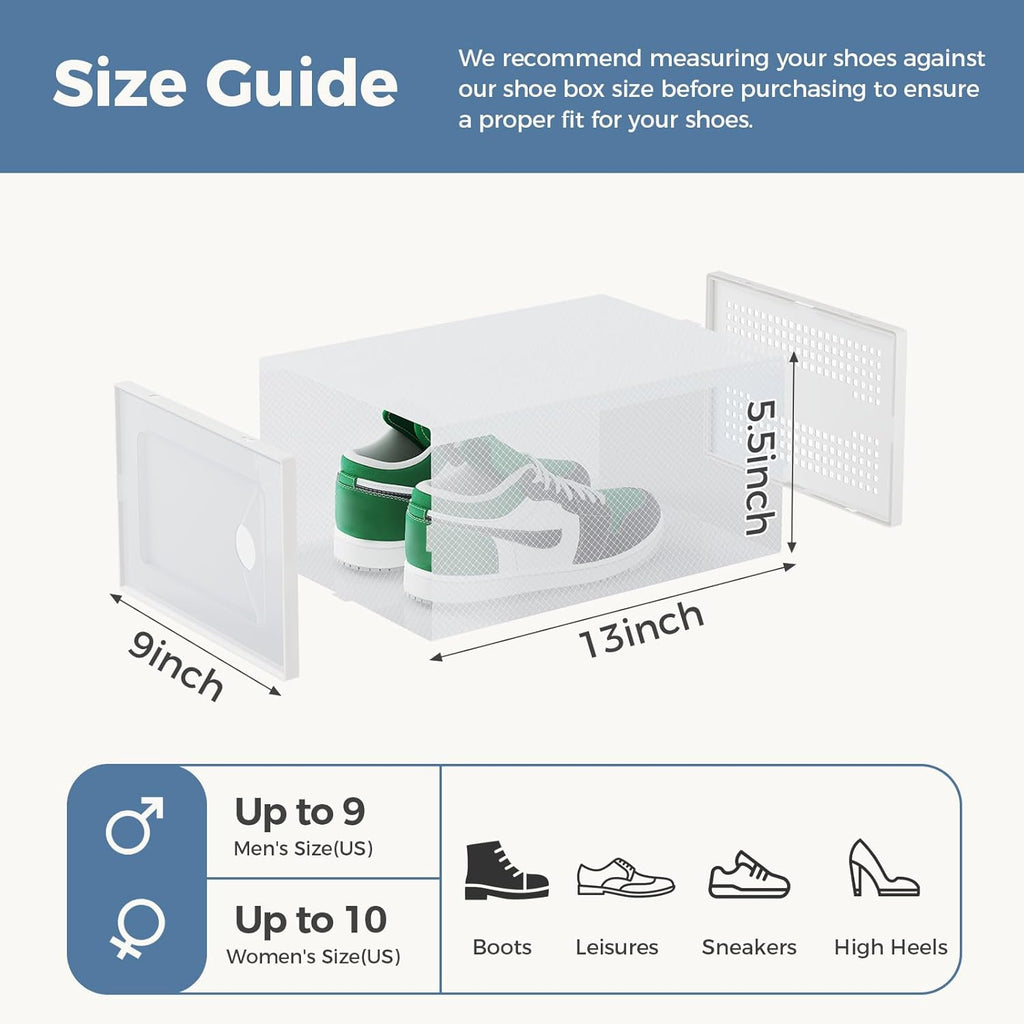 Aeelleea Stackable Shoe Storage Box with Lid, Clear Plastic Large Shoe Rack Organizer for Closet