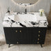 Black Bathroom Vanity with Sink, Modern Freestanding Cabinet with Black Vein Marble Top, 2 Doors and 4 Drawers, Gold Knobs
