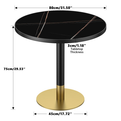 AEELLEEA 31.5-Inch Round Dining Table, Black Marble-Look Top with Gold Metal Pedestal Base, Modern Kitchen Table