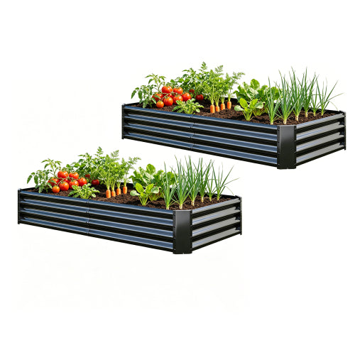 AEELLEEA 70.87 x 35.83 x 11.81 Inch Black Galvanized Metal Raised Garden Bed, 2 Pack Rectangular Outdoor Planter Box for Vegetables, Herbs & Flowers