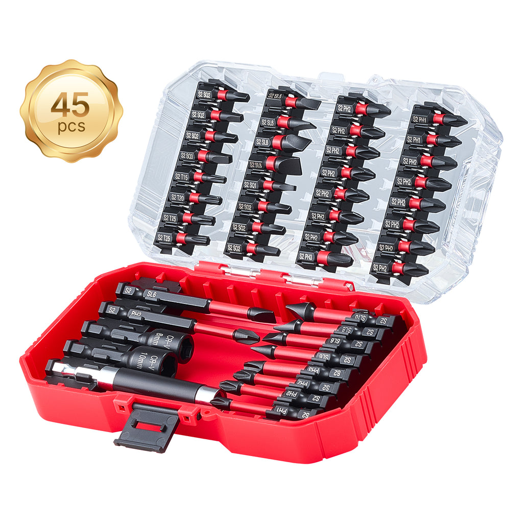 45-Piece Screwdriver Bit Set, Magnetic Tool Kit with Storage Case, Tool Set with Blackened Bits, Heavy Duty Toolbox for Home & Repair