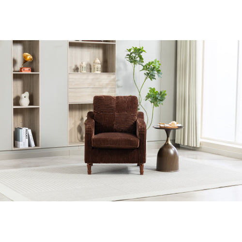 AEELLEEA Mid Century Corduroy Accent Chair, Armchair with Solid Wood Legs & Side Pocket