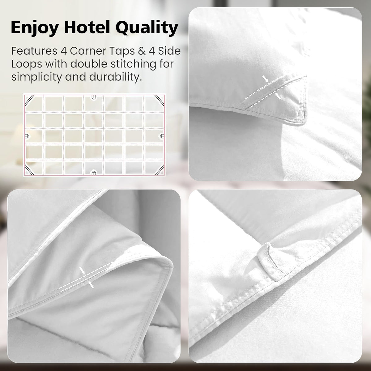 White Quilted Comforter, Ultra Soft Microfiber Duvet Insert, Breathable Machine Washable Fluffy Bedding, Cute Aesthetic for Girls Bedroom Dorm