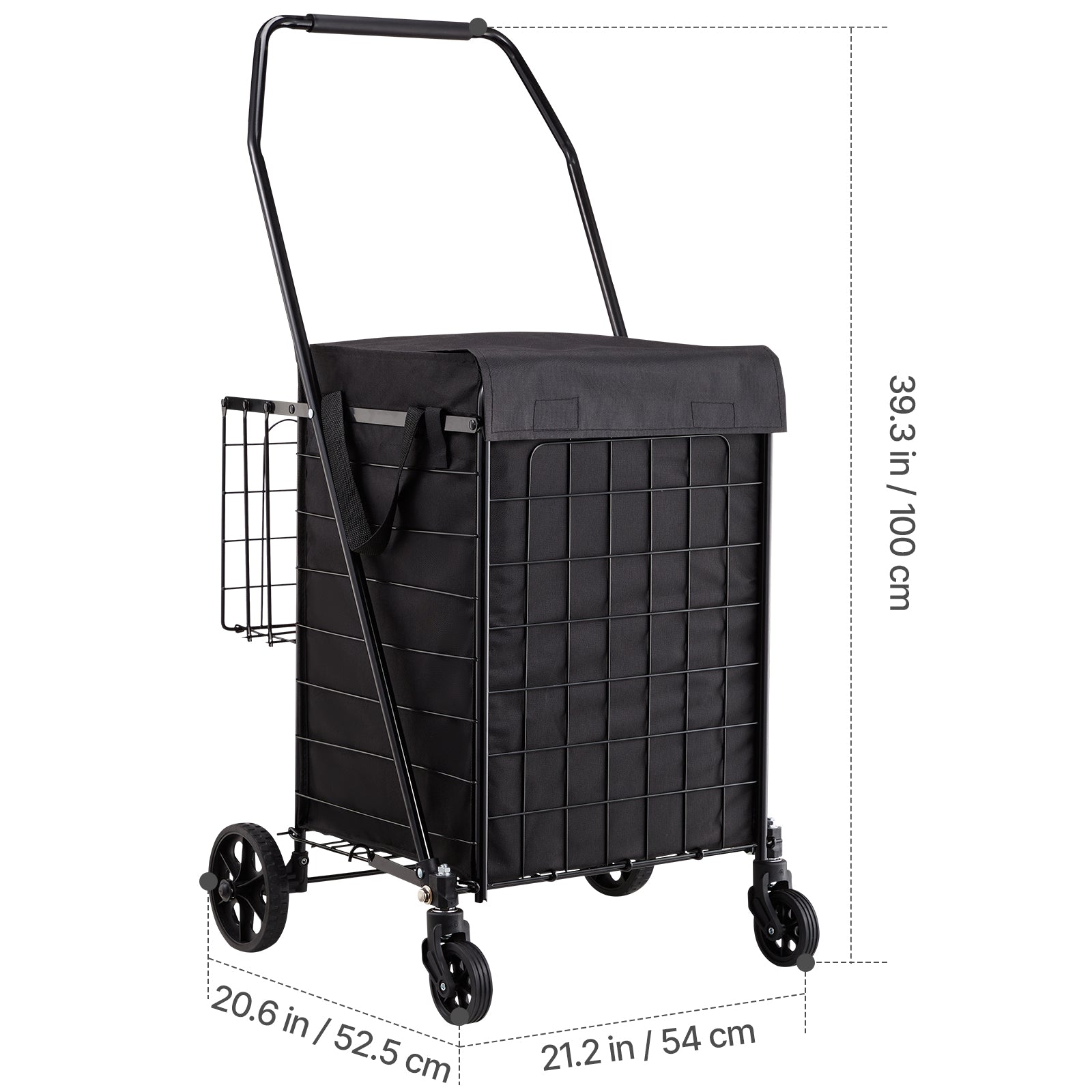 Shopping Cart, Folding Grocery Utility Cart with Dual Baskets, Waterproof Liner & Wheels, 100 LBS Large Load Capacity, Heavy Duty Laundry Basket for Laundry, Shopping, Camping, Grocery, Luggage