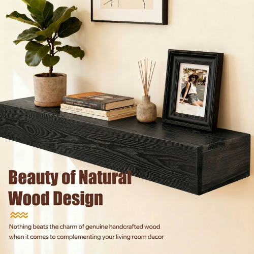 AEELLEEA 48-Inch Solid Wood Floating Fireplace Mantel Shelf, Black, 9 x 6 Inches, 50 lb Capacity