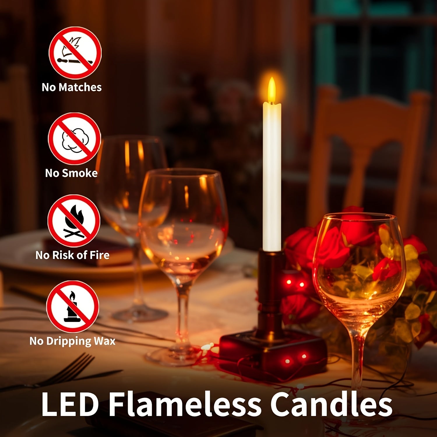 10 White Taper Candles with 2 Remotes - Remote-Adjustable Brightness, Safe for Homes & Events
