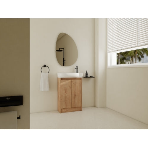 23 Inch Bathroom Vanity with Sink, Freestanding Light Oak Bathroom Cabinet with Ceramic Basin, Soft Close Door