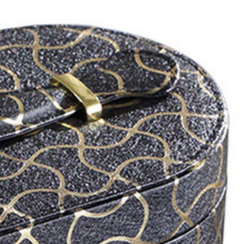 Travel Jewelry Case with 2 Semicircle Slots and Wavy Pattern, Black