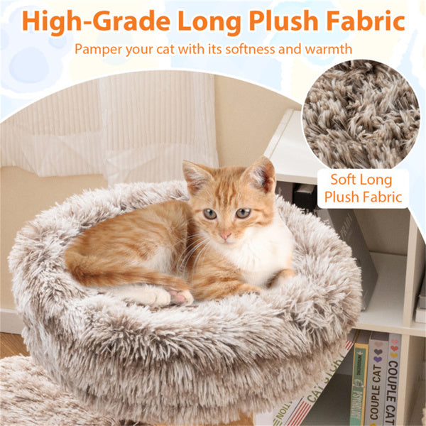 AEELLEEA 35.5-Inch Natural Wood Cat Tree with Plush Perches, Sisal Scratching Posts and Hanging Pom-Pom Toy