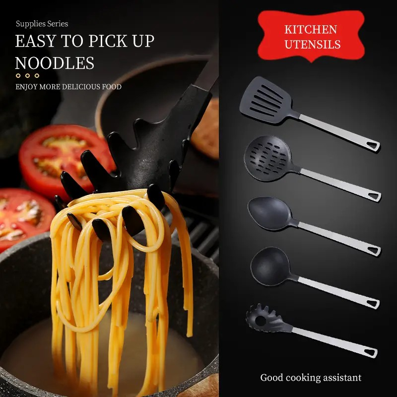 AEELLEEA-Cooking Utensil Set Premium 5 Piece Kitchen Utensil Set - Stainless Steel Handle and Nylon Faucet, Non-Stick, Heat Resistant, For Home, Gift