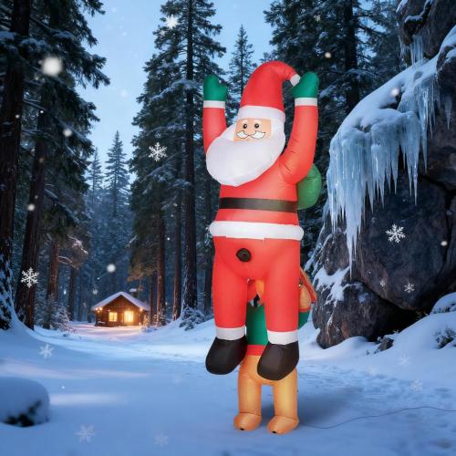 AEELLEEA 7' Inflatable Santa Riding Reindeer Christmas Decoration with LED Lights, Outdoor Yard Holiday Decor