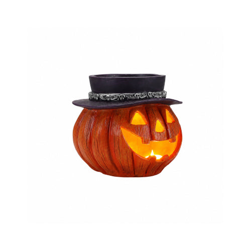 AEELLEEA 8.27"x 8.27" x 7.48" Lighted Halloween Pumpkin Candy Bowl, LED Jack O Lantern with Top Hat Treat Bucket for Party Decor
