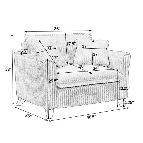 AEELLEEA Ivory Corduroy Accent Chair with Pillows, Modern Upholstered Armchair for Living Room or Bedroom
