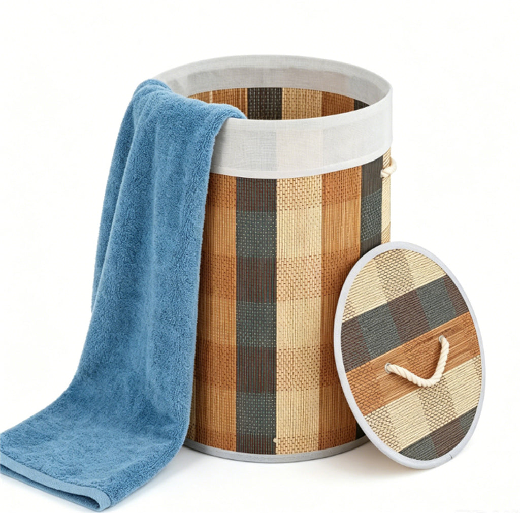 13.2 Gallon Bamboo Laundry Hamper with Lid, Collapsible Woven Clothes Basket with Side Handles & Removable Liner for Bathroom Nursery