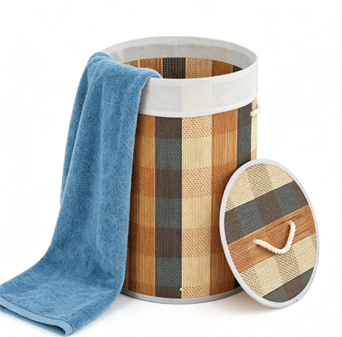 13.2 Gallon Bamboo Laundry Hamper with Lid, Collapsible Woven Clothes Basket with Side Handles & Removable Liner for Bathroom Nursery