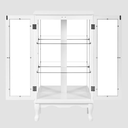 AEELLEEA White Curio Display Cabinet with Acrylic Mirror Back, Adjustable Tempered Glass Shelves, Double Glass Door Wooden Showcase for Collectibles