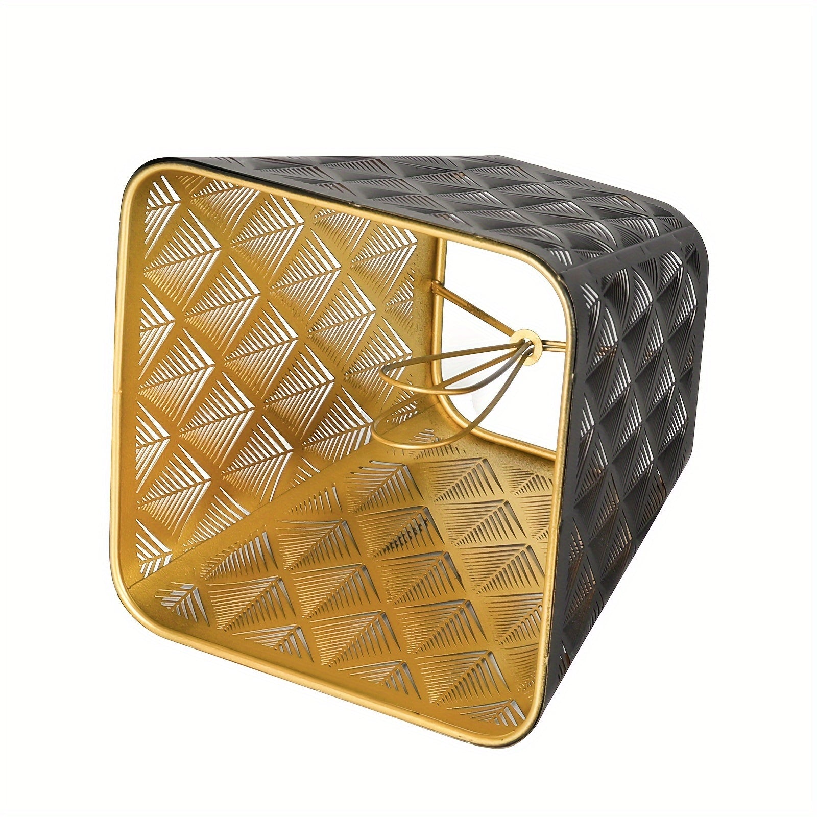 "Set of 2 Square Metal Lamp Shades with Etched Arrow Design, Black & Gold Finish, 3.55 x 5.6 Inches for Table or Floor Lamps"