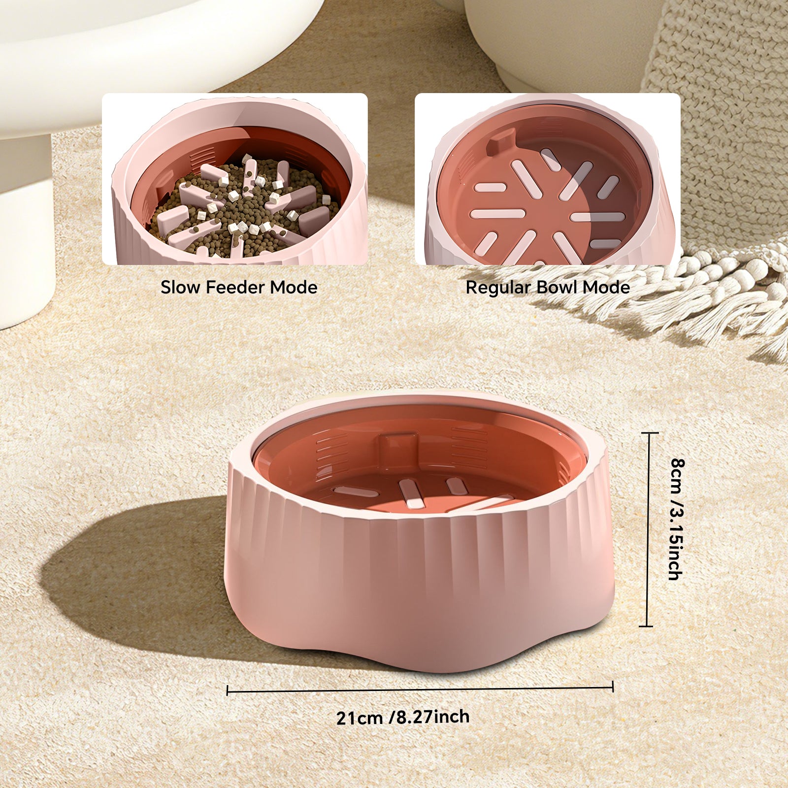 2-in-1 Convertible Slow Feeder Dog Bowl, Regular and Slow Mode for Fast Eaters, Anti-Bloat, Interactive Puzzle, Non-Slip for Small Medium Large Breed Dogs, Cats, Puppies, Pets, Creamy White