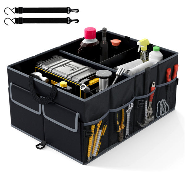 13 Gallon Car Trunk Organizer, Collapsible 3 Compartments Storage Box with Multi Pockets, 600D Oxford Fabric, Non-Slip Base & Fixed Straps for SUV Truck
