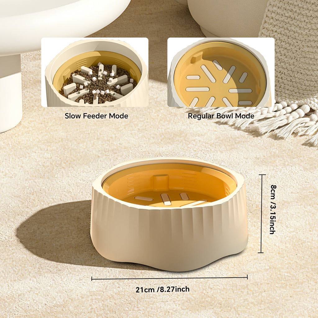 2-in-1 Convertible Slow Feeder Dog Bowl, Regular and Slow Mode for Fast Eaters, Anti-Bloat, Interactive Puzzle, Non-Slip for Small Medium Large Breed Dogs, Cats, Puppies, Pets, Creamy White