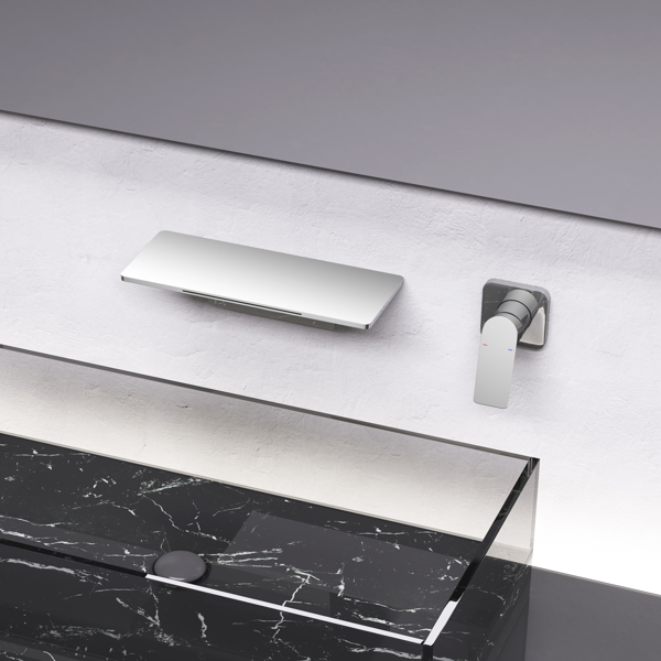 AEELLEEA Wall Mount Waterfall Bathroom Faucet, Modern Single Handle 2-Piece Sink Faucet Set with Wide Spout, Chrome Finish