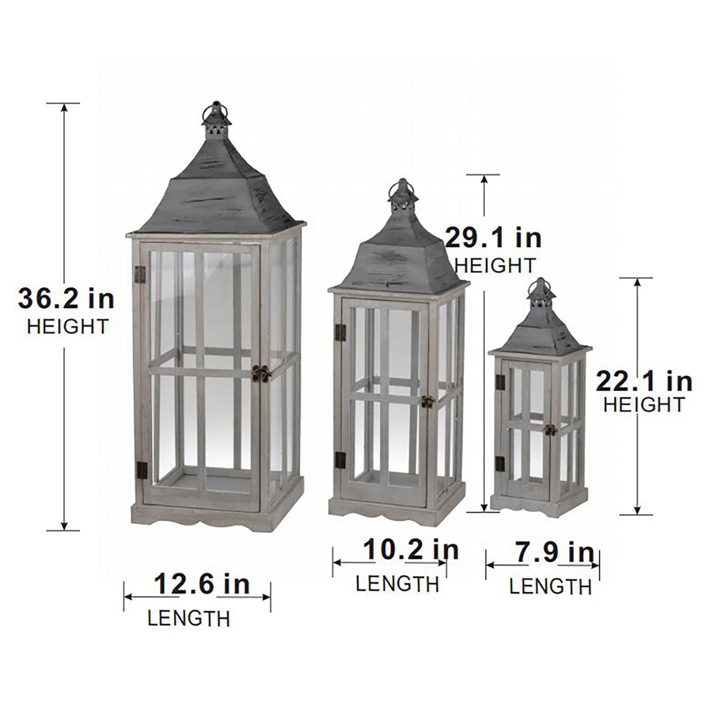 AEELLEEA Set of 3 Gray Wooden Decorative Lanterns, Rustic Fir Wood Candle Lanterns for Indoor & Covered Outdoor Decor