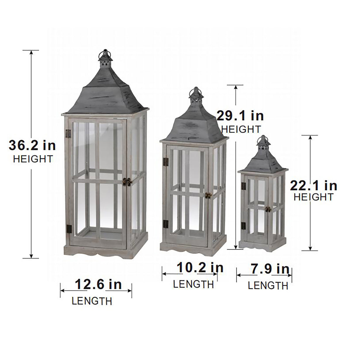 AEELLEEA Set of 3 Gray Wooden Decorative Lanterns, Rustic Fir Wood Candle Lanterns for Indoor & Covered Outdoor Decor