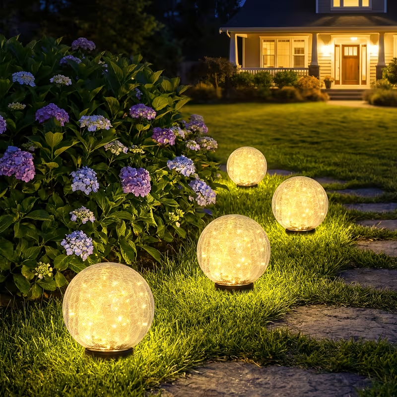 4 Pack Small Solar Globe Lights Outdoor Waterproof‑Solar Balls‑Solar Garden Lights‑Orbs for Outside Cracked Glass Ball for Lawn Patio Yard Backyard Decorations