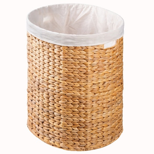 AEELLEEA 17.7 x 15 x 21.7 Inch Woven Water Hyacinth Laundry Basket, Oval Storage Hamper with Removable Liner & Built-in Handles for Bedroom, Nursery