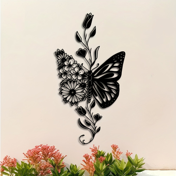 Metal Butterfly Wall Art, Black Iron Flower Floral Wall Decor
