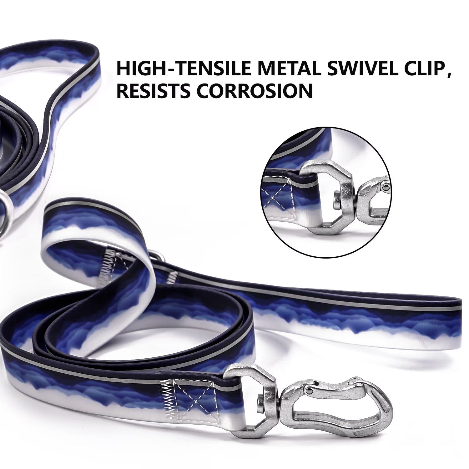 Reflective Dog Collar and Leash Set, Waterproof Adjustable Dog Leash with Metal Swivel Clip, Soft Handle Pet Leash Collar for Medium Large Dogs