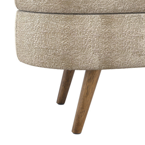 AEELLEEA 43 Inch Oval Storage Ottoman Bench, Beige Textured Fabric Upholstered Bench with Wood Legs for Bedroom Entryway