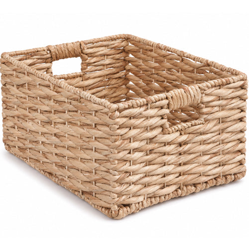 Water Hyacinth Storage Basket, Natural, Handwoven Twisted Weave Basket with Handles – Shelf Organizer, Towel Storage, Living Room Storage