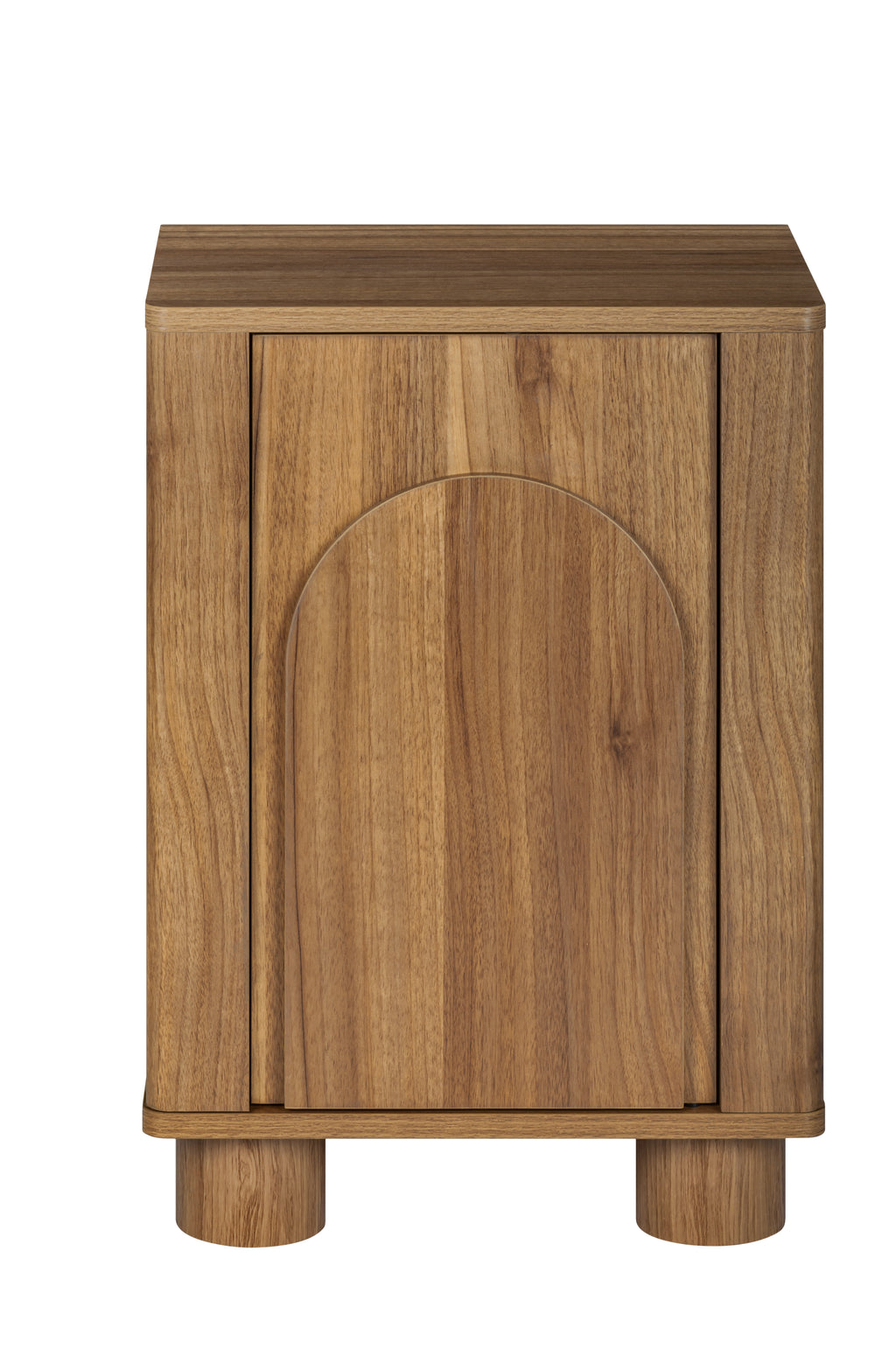 AEELLEEA Vintage Arched Door Nightstand, Brown Engineered Wood Side Table with Soft Close Magnetic Door, Pine Round Legs