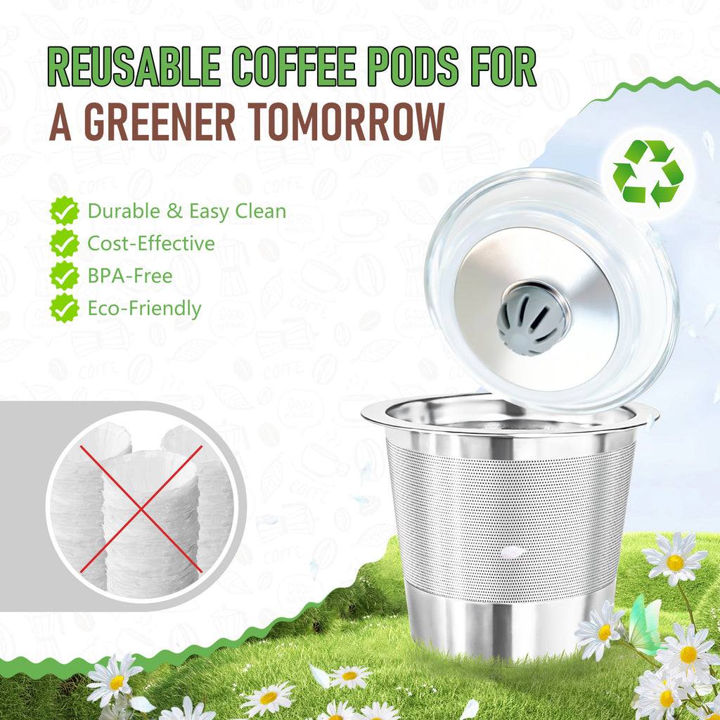 AEELLEEA 2 Pack Reusable K Cups, 304 Stainless Steel Coffee Pods with Scoop Brush Storage Box for 1-Prong Keurig